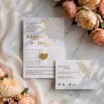 Zaproszenia ślubne złocone z opaską z kalki - Elodie
