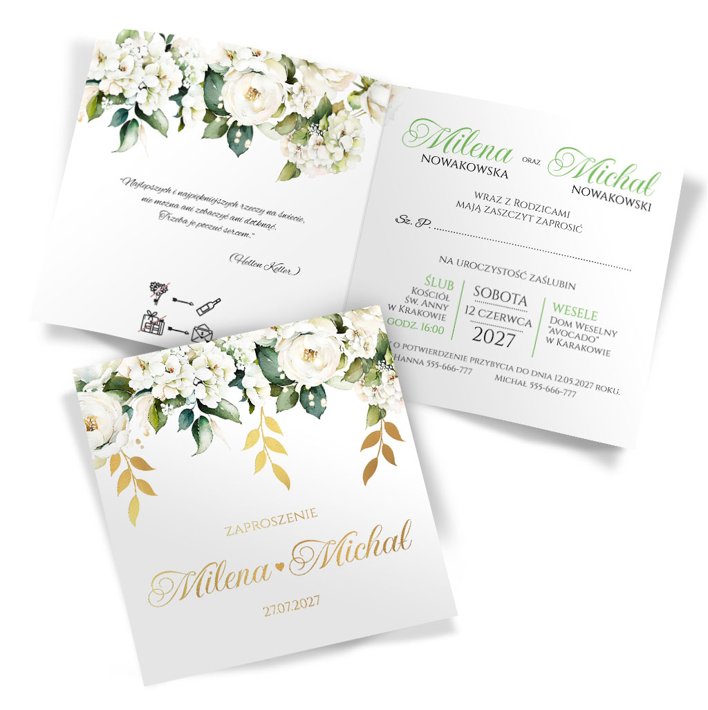 Złocone zaproszenia Ślubne Elza2