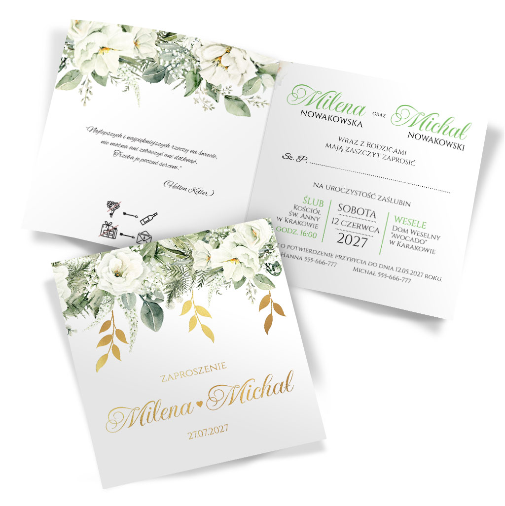 złocone zaproszenia ślubne Elza3