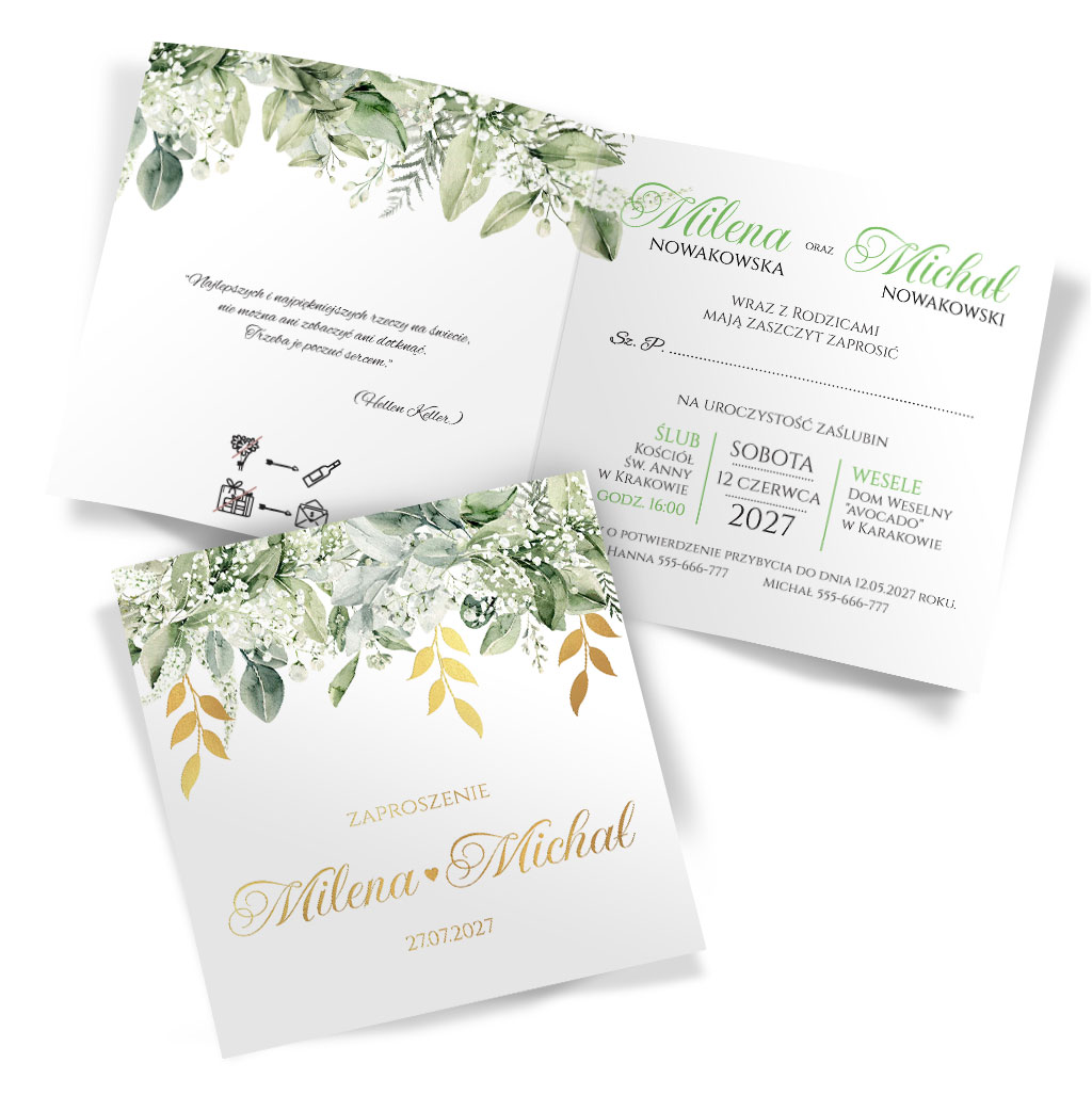 Złocone zaproszenia Ślubne Elza5