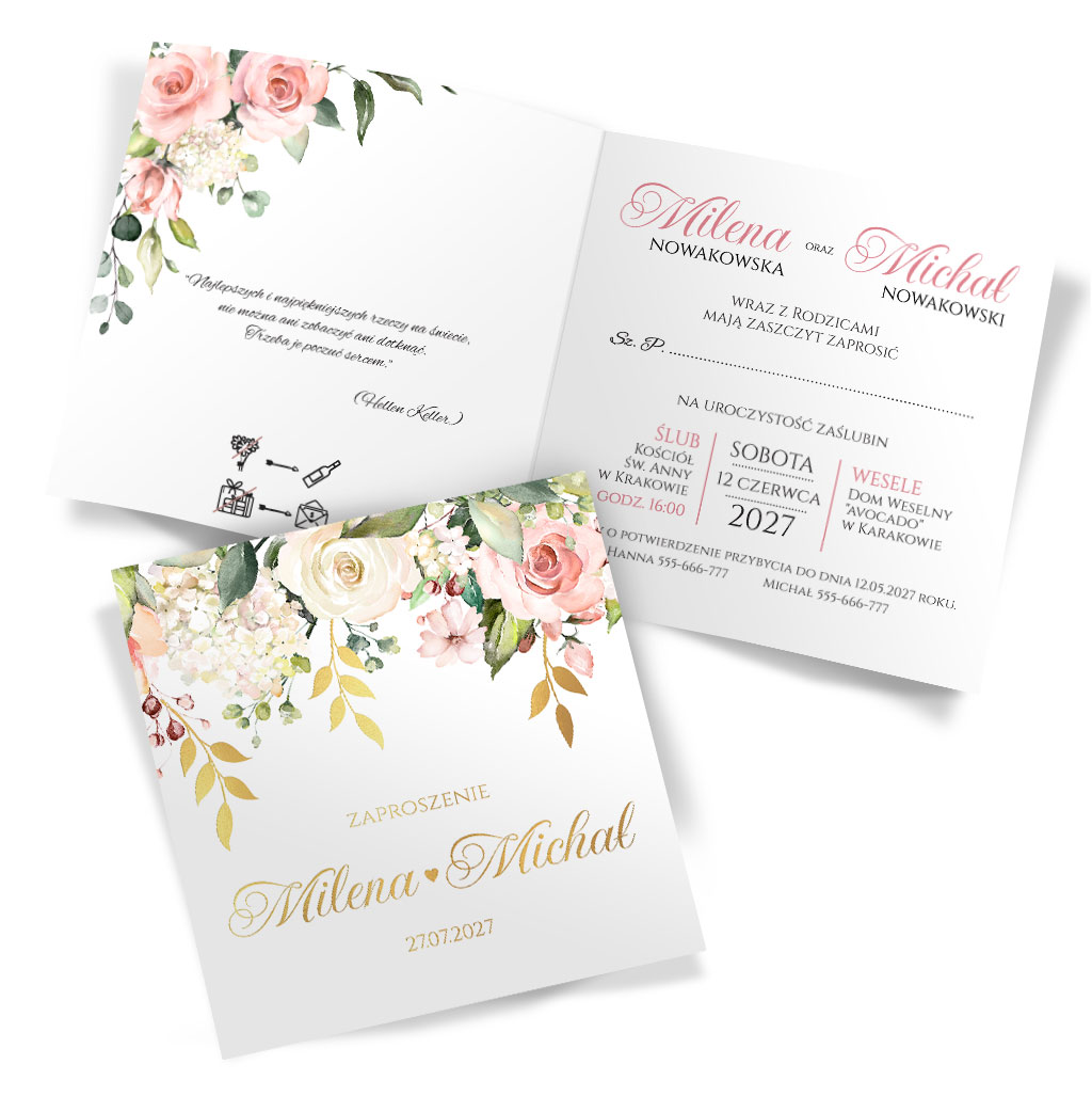 Złocone zaproszenia Ślubne Elza6