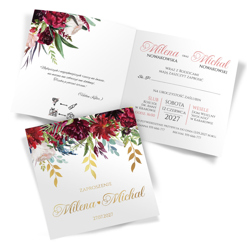 Złocone zaproszenia ślubne Elza8