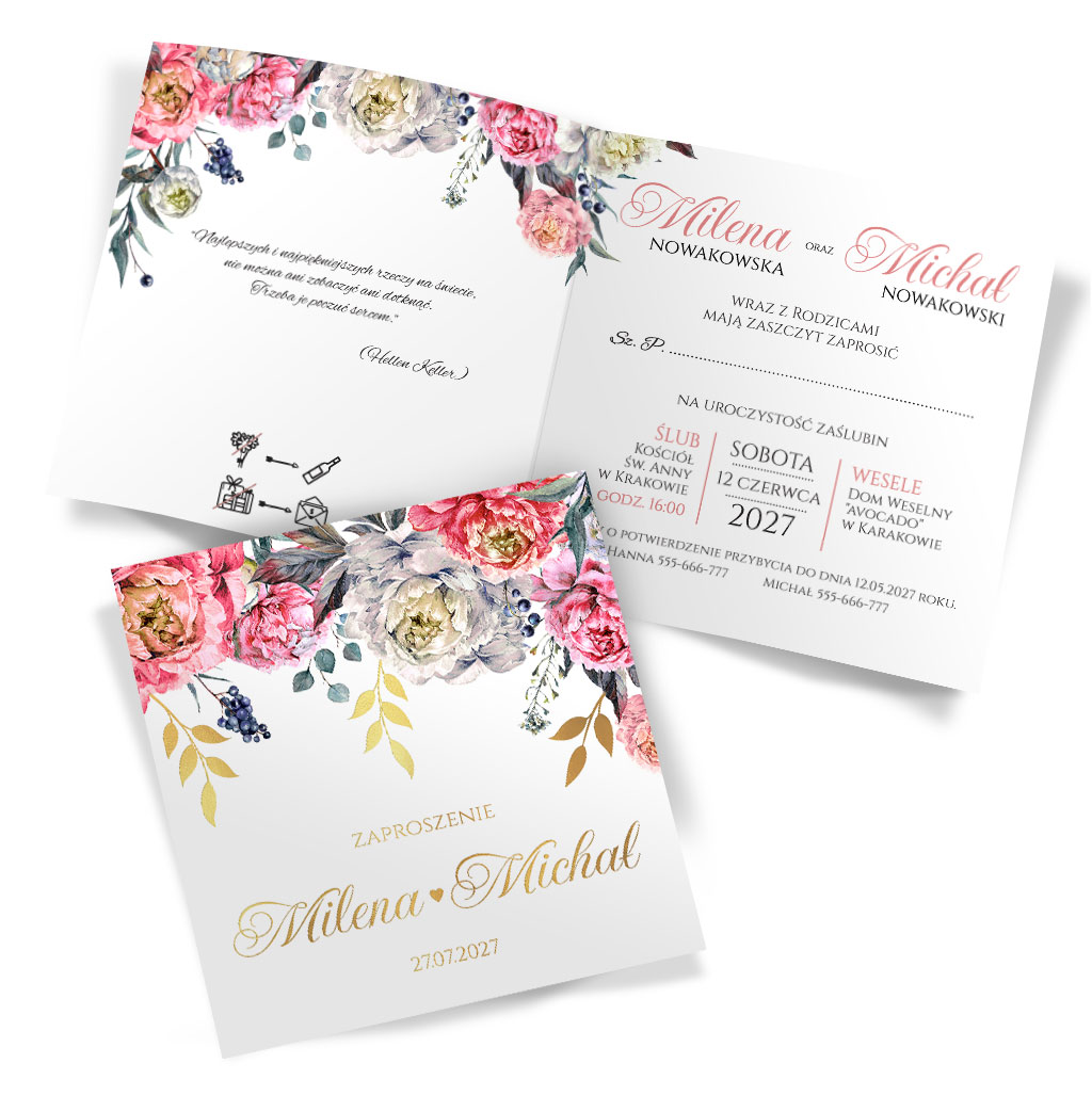 Złocone zaproszenia Ślubne Elza9