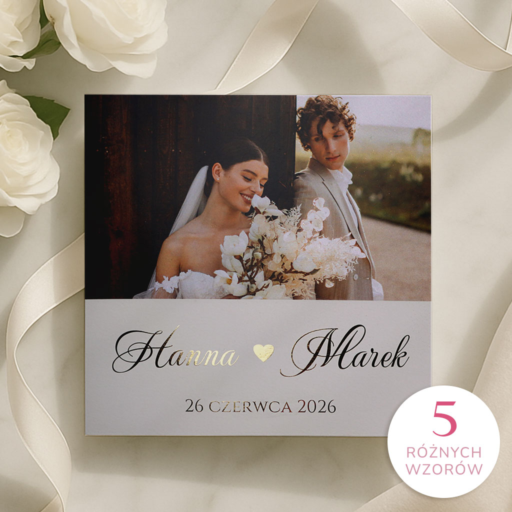 Złocone zaproszenia ślubne ze zdjęciem Nadia